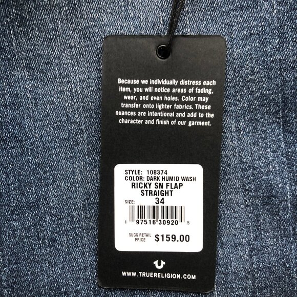 True Religion Ricky SN Flap Straight Size W 34 L 34 - Picture 8 of 10
